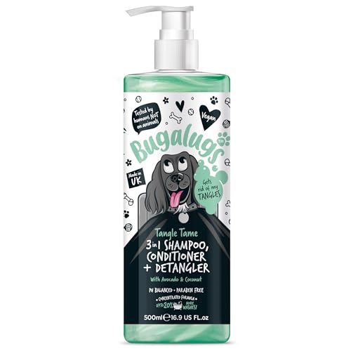 BUGALUGS Hunde-Shampoo Tangle Tame 3-in-1 Avocado- und Kokosnuss-Hundepflegeshampoo, Conditioner und Entwirrer – Produkte für stinkende Hunde mit Duft, bestes Welpen-Shampoo, professioneller Bräutigam von BUGALUGS