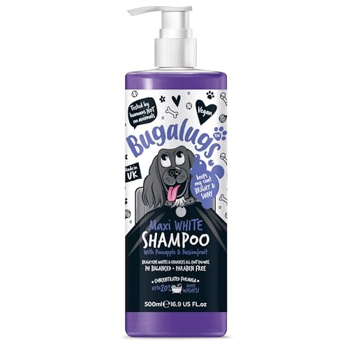 BUGALUGS Hundeshampoo Maxi White aufhellendes Hundeshampoo mit ausgewogenem pH-Wert Vegan alle Felltypen von BUGALUGS