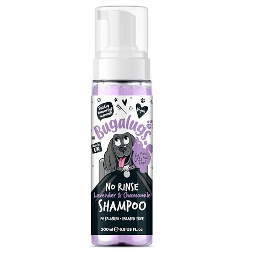 BUGALUGS Lavendel und Kamille, Shampoo ohne Ausspülen, für Hunde, 200 ml, sanfte und entspannende Reinigung mit natürlichem Duft und sofortiger Pflege von BUGALUGS