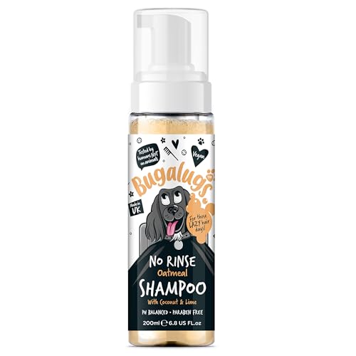 BUGALUGS No Rinse Haferflocken Hundeshampoo - Professionelles Fellpflege Hundetrockenshampoo für juckende Hundehaut Linderung Welpenshampoo ab 8 Wochen, Schaum Hundeshampoo empfindliche Haut von BUGALUGS