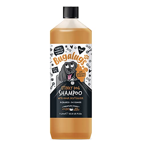 BUGALUGS Stinky Hundeshampoo mit Geruchsneutralisierer, Fuchskot-Shampoo für Hunde mit Hundeparfüm, veganes Hundepflegeshampoo für empfindliche Haut, erstaunliches Welpen-Shampoo & Conditioner (1 Liter) von BUGALUGS