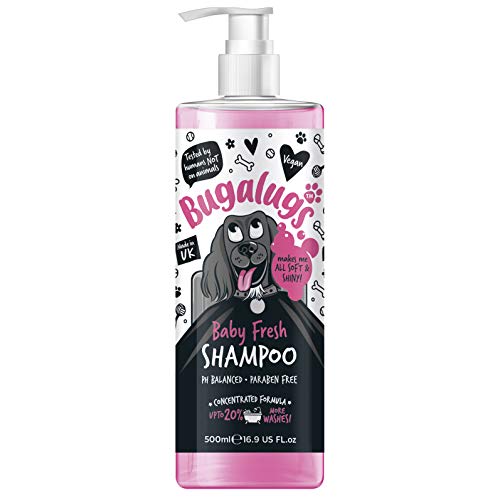 Bugalugs Baby Fresh Hunde-Shampoo, Hundepflege Shampoo-Produkte für schlehct riechende Hunde mit Babypuderduft, bestes Welpen-Shampoo, Baby Fresh, Shampoo Conditioner, veganes Haustier-Shampoo von BUGALUGS