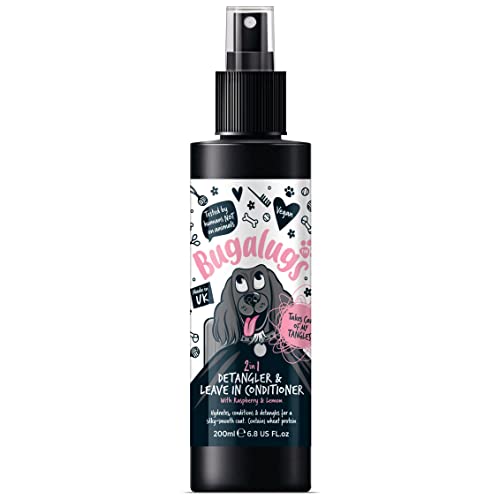 BUGALUGS Dog Detangler Spray Leave-In Conditioner Entfilzung Keine Verwicklungen Professionelle Hundepflege-Formel Weizenprotein Pet Detangling Knoten Entfernung (200ml) von BUGALUGS