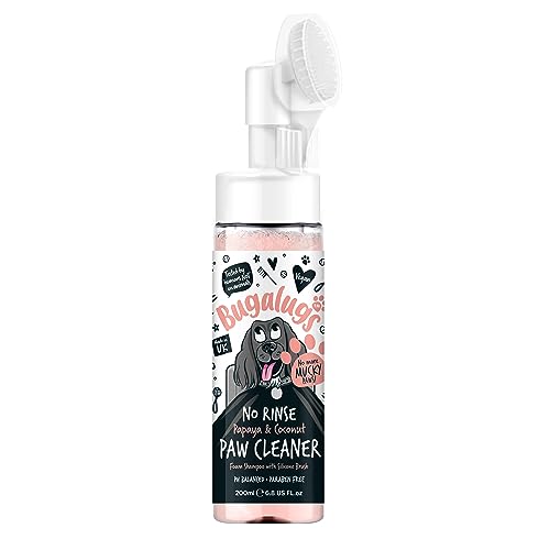 Bugalugs Hundepfotenreiniger No Rinse Foam Cat & Dog Shampoo mit Silikonbürstenkopf Wasserlose Pflegeprodukte Reisefreundlicher Pfotenreiniger für Hunde besiegen schlammige Pfoten unterwegs (Papaya von BUGALUGS
