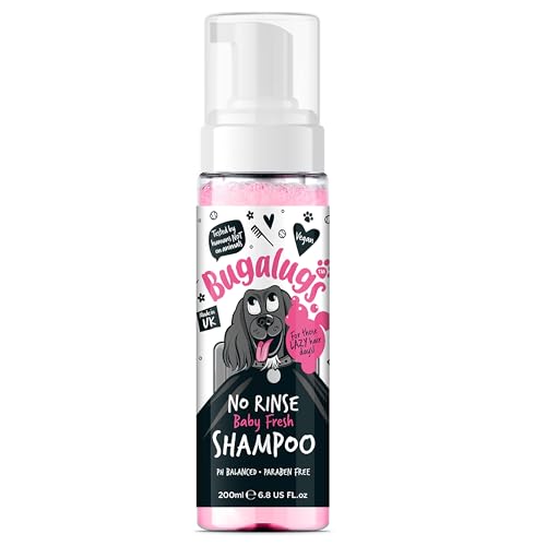 Bugalugs Hundeshampoo ohne Wasser Baby Fresh 200ml No Rinse Fellpflege ohne Wasser für zwischendurch Babypuder Duft von BUGALUGS