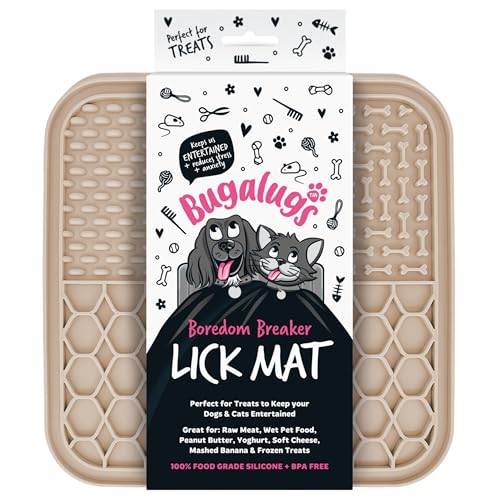 Bugalugs Leckmatte für Hunde & Katzen 100% Lebensmittelqualität Leckmatten für Hunde & Katzen Futtermatte BPA-frei Hundematte, Fütterung & Lecken Matte, reduziert Stress & Angst (Beige, 20cm) von BUGALUGS