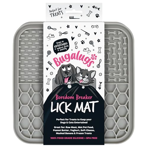 Bugalugs Leckmatte für Hunde & Katzen 100% Lebensmittelqualität Leckmatten für Hunde & Katzen Futtermatte BPA-frei Hundematte, Fütterung & Lecken Matte, reduziert Stress & Angst (Grau, 20cm) von BUGALUGS