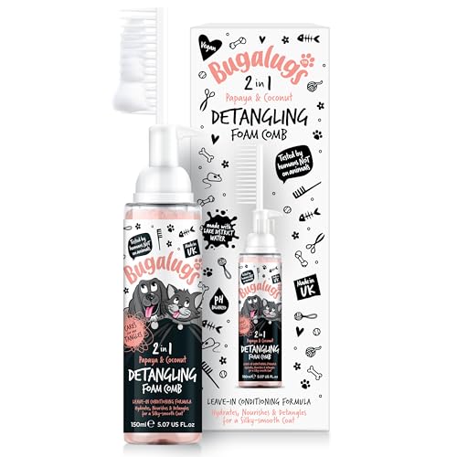 Bugalugs Pet Detangler Foam Comb - Leave In Conditioner Spray zum Entfilzen Keine Verfilzungen Professionelle Hundepflegeformel mit Weizenprotein Dog Detangler Spray Knotenentfernung (Papaya & von BUGALUGS