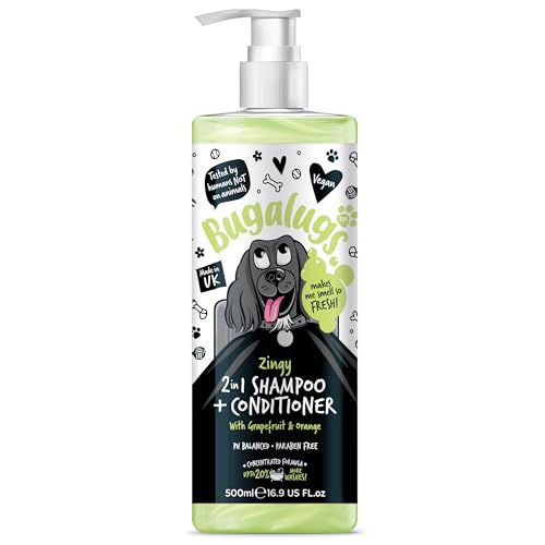 Bugalugs Zingy 2-in-1 Formel Dog Shampoo + Conditioner - Grapefruit & Orange für Fellspühlung unf Shampoo in einem angenehmer Duft von BUGALUGS