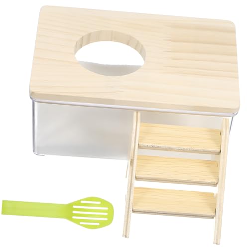 BUGUUYO 1 Set Hamster-sandbad-Set Mit Holzwannenleiter Grüner Chinchilla-badesand Robustes Badezimmerzubehör Für Kleintiere von BUGUUYO