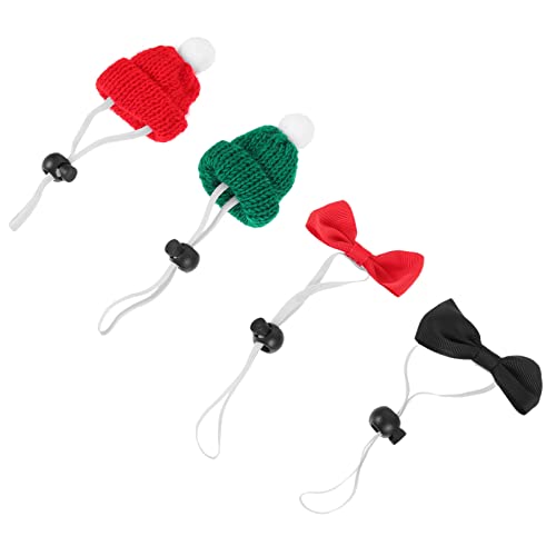 BUGUUYO Weihnachtsmützen 4-teiliges Set Aus Strickmützen Und Fliegen Für Festliche Haustier-Outfits von BUGUUYO