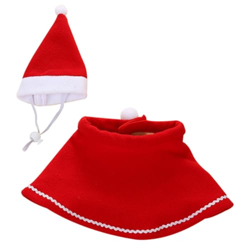 BUGUUYO 1 Satz Haustier-umhang Katzenumhang Katze Weihnachtsmantel Weihnachtskostüme Für Haustiere Welpenweste Kleine Hunde-Outfits Wintermütze Wintermantel Hündchen Rot Kleidung Baumwolle von BUGUUYO