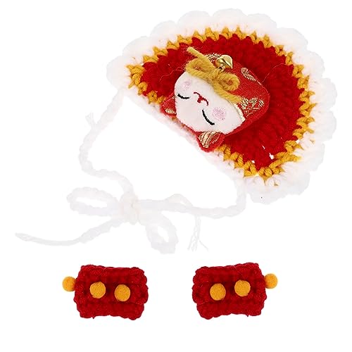 BUGUUYO Rote Neujahrs-Haustier-Katzen-Handschuhe Lätzchen Gestrickt Dekorativer Welpenanzug Heimtierbedarf von BUGUUYO