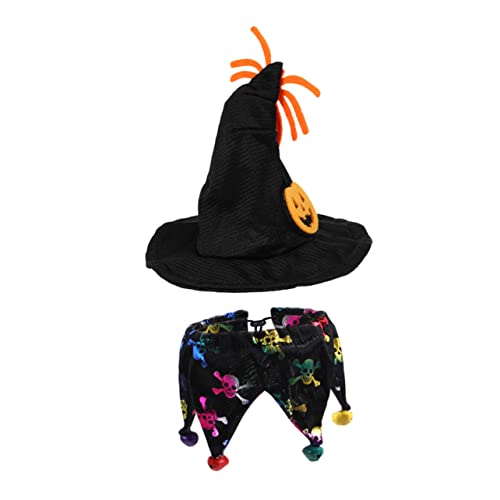 BUGUUYO 1 Set Totenkopf-Mütze Lätzchen Schwarze Kappe Kleid Abschlussball-Dekoration Bandanas Für Kleine Hunde Haustier-Halstuch Halloween-Haustiere Halsband Stoff-Zubehör von BUGUUYO