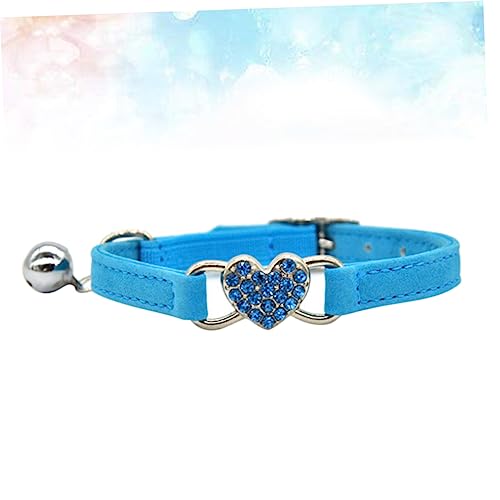 BUGUUYO Verstellbares Katzenhalsband in Herzform mit Strass- und Glöckchen-Halskette Katzenhalsband für Kätzchen und Haustiere Blau von BUGUUYO