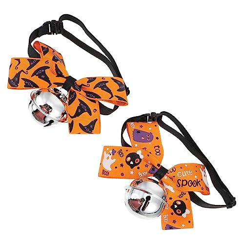 BUGUUYO 2 Stück Glocke Haustierhalsband Halloween Hundekragen Partygeschenk Halloween liefert Hundehalsband mit Fliege Verstellbarer Halskragen Glockenhalsband für Katzen Polyester von BUGUUYO