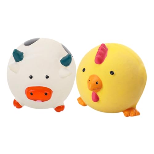 BUGUUYO 2 Stück Latex Quietschspielzeug für Welpen Interaktive Kauspielzeuge Form von Huhn und Kuh für Training und Bewegung von BUGUUYO