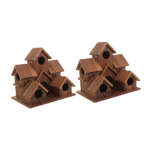 BUGUUYO 2 Stück Outdoor Vogelhaus aus Naturholz mit Futterstelle Wetterfestes Wildvogel-nistkasten Rustikaler Garten-vogelhäuschen für Balkon Terrasse und Garten Dekoration von BUGUUYO