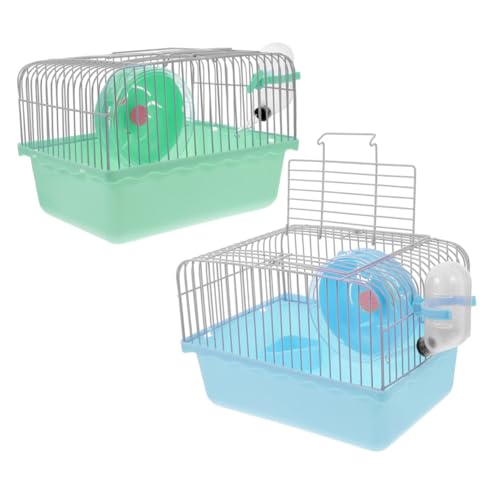 BUGUUYO 2 Stück Teiliges Hamster Reisegehege mit Stabilem Käfig Trinkflasche und Laufrad Geräumiger Kleintierkäfig für Hamster Mäuse und Andere Kleine Tiere Leicht zu Reinigen und Pflegen von BUGUUYO
