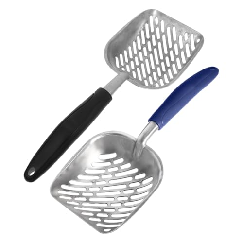 BUGUUYO 2 Stück Teiliges Metall Katzenstreuschaufel mit Ergonomischem Griff Langlebige Aluminiumlegierung Sieböffnungen für Schnelles Aussieben Komfortable Handhabung für Katzenstreu von BUGUUYO