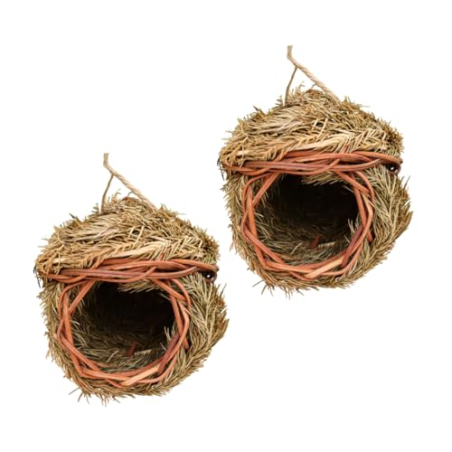 BUGUUYO 2 Stück Vogelnest Aus Stroh Vogelfütterer Vogelkäfig-Ornamente Hängendes Vogelhaus Gewebte Vogelhäuschen Spatzenhaus Vogelkäfig Aus Stroh Papageien Light Green von BUGUUYO