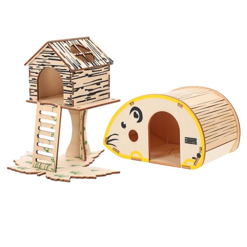 BUGUUYO 2stücke Hamster Klettergerüst Aus Holz Versteckspielzeug Und Schlafnest Für Kleintiere Für Agilität Und Bewegung Natürliches Hamsterversteck Für Stressfreies Spielen von BUGUUYO
