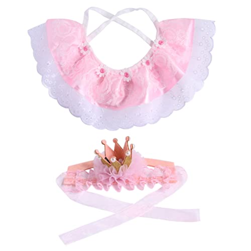 BUGUUYO 2St Tiergeburtstagskostüme Hundekleid Hundeparty Geburtstag Hund Pfote Hund Geburtstagstorte Hundeschal Stirnband Hund Geburtstagsschal Hundegeburtstagskrone Hundekrone Spitze Rosa von BUGUUYO