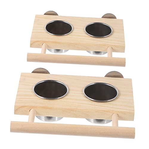 BUGUUYO 2stücke Papagei Futter Und Wasserbecher Mit Holzständer Abnehmbar Leicht Zu Reinigen Für Vögel Käfigen Sichere Fütterungslösung Für Papageien Und Andere Haustiere von BUGUUYO