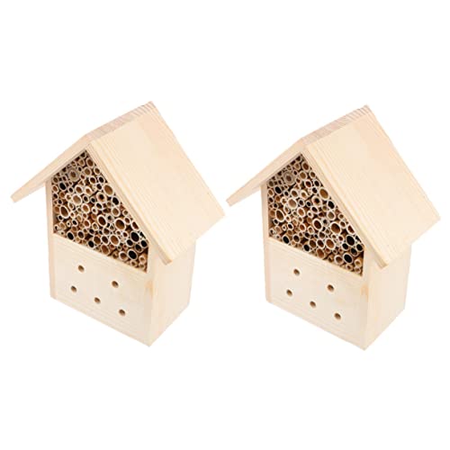 BUGUUYO 2Stücke Holz Insektenhaus Für Bienen Außen Aus Naturholz Hängendes Insektenhotel Garten Nisthilfe Für Wildbienen Insektenkabine Im Freien von BUGUUYO