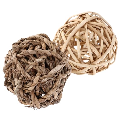 BUGUUYO 2Stücke Kaninchenkauen Ball Aus Naturmaterialien Kauspielzeug Für Kleine Haustiere Für Hasen Meerschweinchen Und Chinchillas Fördert Zahnpflege Und Spielaktivität von BUGUUYO