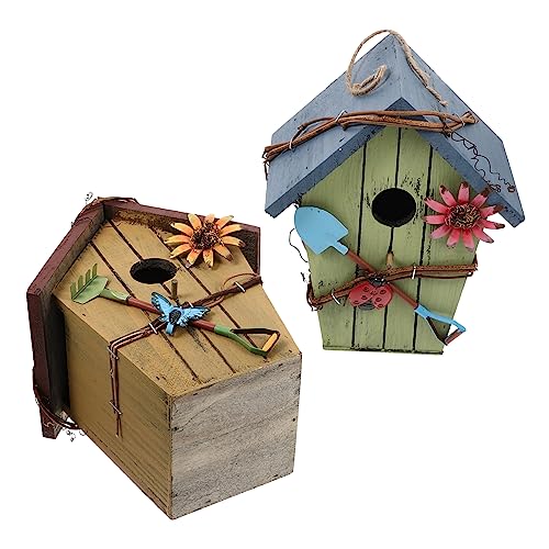 BUGUUYO Vogelbeeder Nistkasten 2er Set Holz Vogelhäuschen Für Garten Ornament Vogelnest Dekoration Hängeseil von BUGUUYO