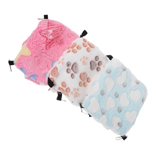 BUGUUYO 3 Stück Haustier Hängematte für Hamster und Zuckergleiter Doppellagiges Kuscheliges Plüschbett Wärmender Fleece-Schlafsack Platzsparend Hängend Gemütliches Versteck für Kleine von BUGUUYO