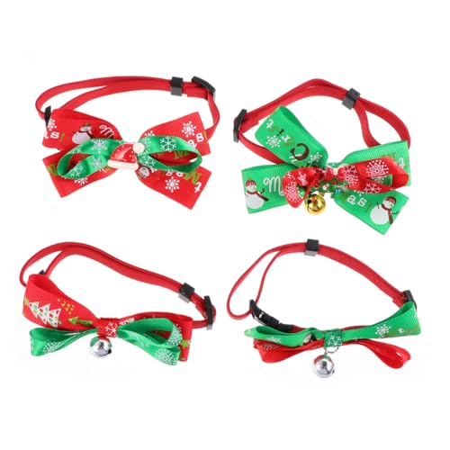 BUGUUYO Halskette 4 Stück Haustierhalsband Hundekrawatte rot Weihnachtshundehalsbänder mit Glöckchen Abbrechbares Katzenhalsband von BUGUUYO