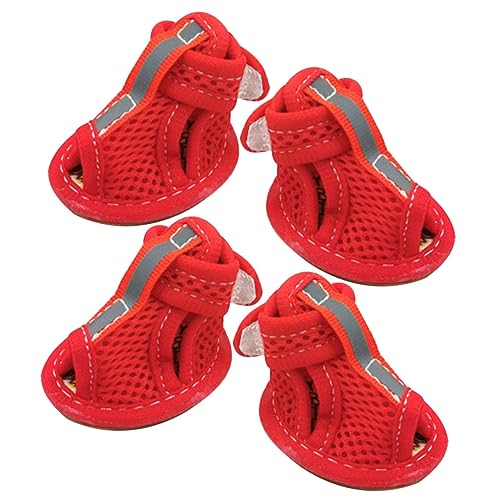 BUGUUYO 4 Stück Haustiersandalen mesh-Sandalen für welpen Sommer-Hundeschuhe Hundestiefel Pfotenschutz Bequeme Hundeschuhe draussen Haustierschuhe atmungsaktive Schuhe rot von BUGUUYO