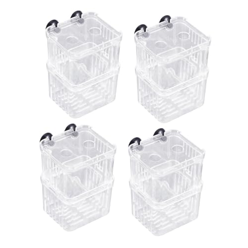 BUGUUYO 4 Stück Teiliges Aquarium Aufzuchtbecken mit Saugnäpfen Klare Doppellagige Fischbrüterbox Selbstschwimmender Laichkasten für Guppy Betta Clownfisch und Kleinfische von BUGUUYO