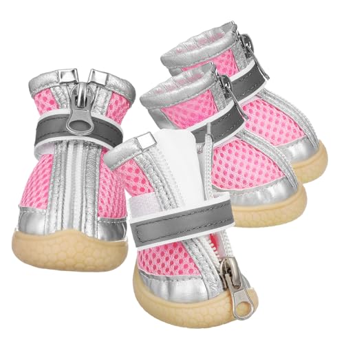 BUGUUYO Schützende Hundeschuhe für Hunderassen Netz-Hundestiefel reflektierende Riemen rutschfeste Sohle Haustierbedarf für den Außenbereich 4er-Pack Größe 4 von BUGUUYO