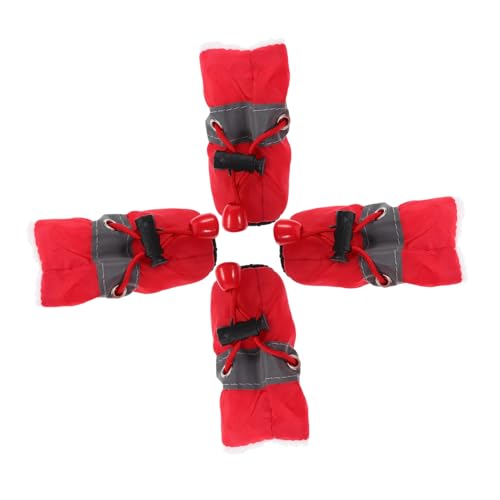 BUGUUYO 4 Stück rutschfeste Schuhe Für Haustiere Hundehausschuhe Für Hunde Hundeschuhe Für Kaltes Regenschuhe Für Haustiere Outdoor-Schuhe Für Welpen Pfote Stoff Kordelzug Schutzschuhe Rot von BUGUUYO
