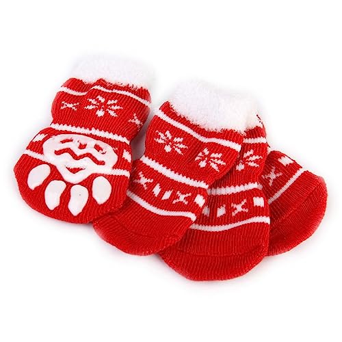 BUGUUYO 8St rote Socken Haustier Hund rutschfeste Baumwollsocken Weihnachtsboxen weihnachtssocken Hundesocken Baumwollsocken für Haustiere Flauschige Kasten thermische Socken Füllstoff von BUGUUYO