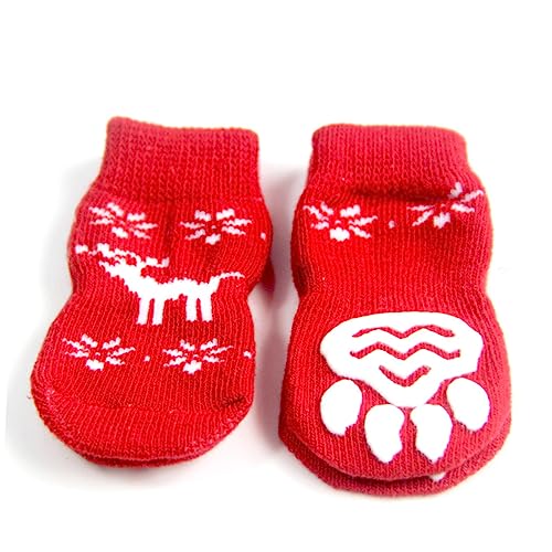 BUGUUYO 8St Traktionssocken für Hunde Weihnachtssocken für Hunde Hundepfotenabdeckung Haustier sockenschuhe weihnachtliche warme Socken Kleiner Hund thermische Socken Wintersocken rot von BUGUUYO