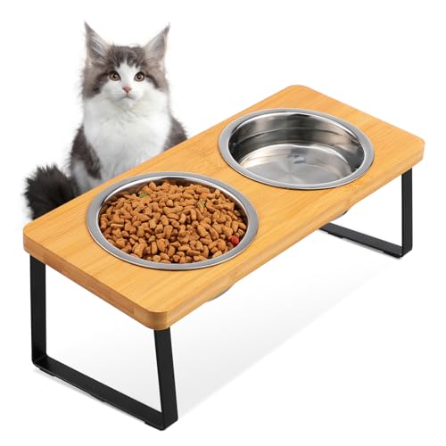 BUGUUYO Erhöhte Katzennäpfe Mit Doppelnäpfen Aus Edelstahl. Erhöhtes Futter- Und Wassernapf-Set Für Katzen Mit Standfutterstation Für Hauskatzen Und Kleine Hunde BUGUUYO Erhöhte Katzennäpfe Mit Doppelnäpfen Aus Edelstahl. Erhöhtes Futter- Und Wassernapf-Set Für Katzen Mit Standfutterstation Für Hauskatzen Und Kleine Hunde von BUGUUYO