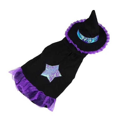 BUGUUYO Halloween-Kostüm für Haustiere Hexenkostüm für Damen Halloweenkostüm Kätzchen Kleidung Haustierzubehör Haustieranzug modisch Verwandlungs-Outfit Baumwolle Violett von BUGUUYO