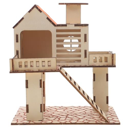 BUGUUYO Holz Hamsterhaus Für Kleine Haustiere Mehrkammern Versteck Mit Rustikalem Charme Und Spielplatz Für Zwerghamster Für Erkundung Und Bewegung von BUGUUYO