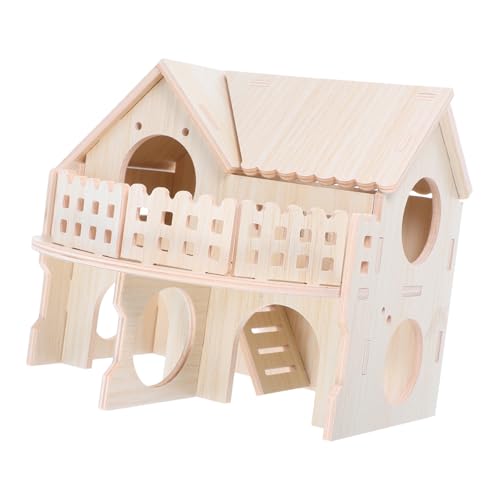 BUGUUYO Hamster Häuschen Aus Filigranem Holzhaus Hamster-minibetthaus Mit Erkundungsspielzeug Kleintier-lebensraumhütte Für Aktivitätszentrum Holz-hamsterkäfigzubehör Mit von BUGUUYO