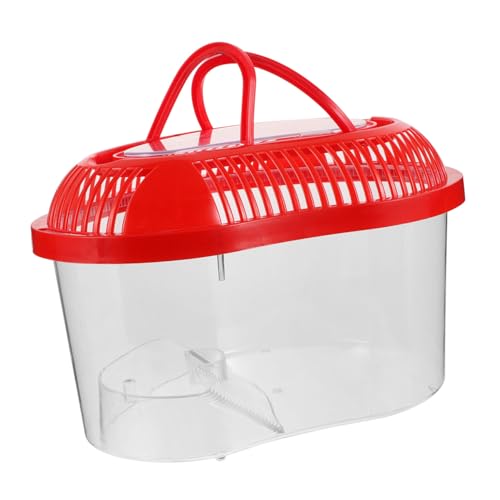 BUGUUYO Handgeführte Kunststoff Tiertransportbox mit Deckel Tragbares Aquarium für Reptilien Schildkröten und Garnelen Rot für Sicheres Reisen und Sonnenbaden von BUGUUYO