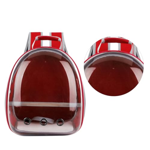 BUGUUYO Haustier Rucksack Für Atmungsaktive Tragetasche Für Papageien Im Outdoor Einsatz Transparente Mit Holzstange Für Reisen Rot von BUGUUYO