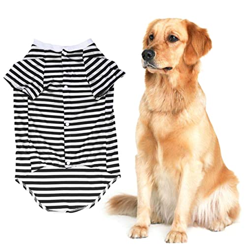 BUGUUYO Gestreiftes T-Shirt Für Große Hunde Outfit Für Husky Retriever Und Mittelgroße/große Haustiere Weste Größe M von BUGUUYO