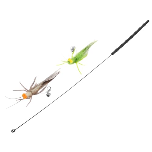 BUGUUYO Interaktives Katzenangel Realistischen Heuschrecken Natürlichem Gummi und Federn mit Ersatzköpfen und Glöckchen Kompakt für Indoor-Spiel und Katzennachwuchs Unterhaltung von BUGUUYO