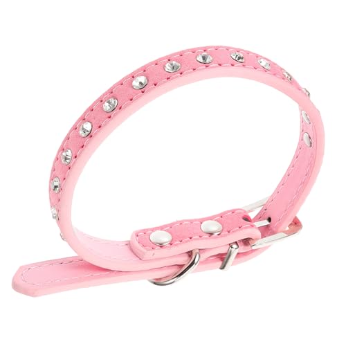 BUGUUYO Hundehalsband Verstellbar Für Welpen Und Katzen s Rosa Mit -Strass-Blumenmuster Strapazierfähiges Pu Und Legierung von BUGUUYO