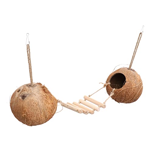 BUGUUYO Kokosnussnest Für Kleintiere Mit Holzleiter Vogelspielzeug Hängende Kokosnussschalenhütte Für Hamster Eichhörnchen Ratten BUGUUYO Kokosnussnest Für Kleintiere Mit Holzleiter Vogelspielzeug Hängende Kokosnussschalenhütte Für Hamster Eichhörnchen Ratten von BUGUUYO