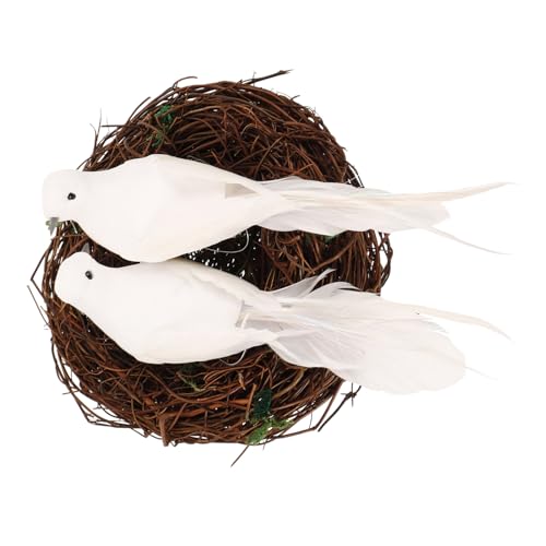 BUGUUYO Rattan Vogelhaus Handgefertigtes Geflochtenes Nest mit Realistischen Weißen Deko Vögeln Wetterfeste Garten und Wohnraumdekoration Fotorequisite und DIY Bastelset von BUGUUYO
